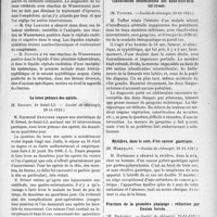 0314 - Page 311 - Partie scientifique. L'Actualité Scientifique. Les Sociétés Savantes. Paris. Le Wassermann dans les tumeurs cérébrales, (Soc. méd. des hôpitaux, 23-11-1923) / Le lever précoce des opérés, (Société de chirurgie, 28-11-1923) / Claudication intermittente des deux membres inférieurs, (Société de chirurgie, 28-11-1923) / Récidive, dans le sein, d’un cancer gastrique, (Société de chirurgie, 21-11-1923) / Fracture de la première phalange ; réduction par flexion forcée, (Société de chirurgie, 21-11-1923)