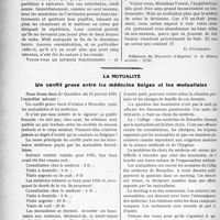 0325 - Page 322 - Partie professionnelle. Travaux Originaux. Le médecin, fonctionnaire social / La mutualité. Un conflit grave entre les médecins belges et les mutualistes [Dr Paul Boudin]