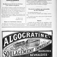 0348 - Page VII-343 - Législation. Les traitements par sérum et auto-vaccins et la loi du 25 avril 1895 / Correspondance. Remboursement de la taxe de luxe à un sinistré de guerre / Permis de conduire une automobile ou une bicyclette