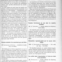 0368 - Page 361 - Partie scientifique. L’Actualité Scientifique. Les Sociétés Savantes. Paris. Pour la première enfance, (Académie de médecine, 8-1-1924) / Suffocation mortelle d’un nourrisson par une tétine, (Académie de médecine, 8-1-1924) / Le sulfate de cuivre dans l’ophtalmie granuleuse, (Académie de médecine, 8-1-1924) / Troubles fonctionnels du rein dans les maladies mentales, (Société médicale des hôpitaux, 30-11-1923) / Poroadénite inguinale guérie par les rayons ultra-violets, (Soc. méd. des hôp, 7-12-1923) / Les amibes dans l’expectoration et l’urine au cours de la dysentérie, (Société médicale des hôpitaux, 16-11-1923)