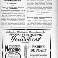 0396 - Page LI-389 - Correspondance. Application du Tarif Maginot. Médecins traitants et médecins experts / Documents officiels. A l’officiel. Réponses des Ministres aux questions des Parlementaires. Un enfant confié par l’Assistance publique à une famille n’est pas compté pour la détermination des droits aux allocations aux familles nombreuses. / La loi sur les accidents domestiques s’applique aux serviteurs occasionnels.