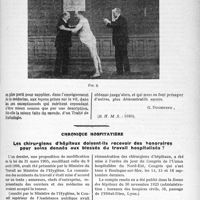 0444 - Page 433 - Partie professionnelle. Travaux Originaux. L'enseignement par le cinéma / Chronique hospitalière. Les chirurgiens d’hôpitaux doivent-ils recevoir des honoraires pour soins donnés aux blessés du travail hospitalisés ?