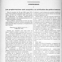 0501 - Page 488 - Partie professionnelle. Travaux Originaux. A propos de l’ordre des médecins. Sa condamnation par un avocat, conseiller juridique d’un Syndicat [G. Duchesne] / Jurisprudence. Les propharmaciens sont assujettis à la vérification des poids et mesures