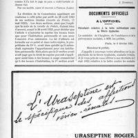 0513 - Page 500-LII - Jurisprudence. Baux. Prorogation. Le droit de reprise du propriétaire ne peut s’exercer sur les locaux professionnels [J. Dumesny] / Documents officiels. A l’officiel. Circulaire relative à la lutte méthodique contre la fièvre typhoïde