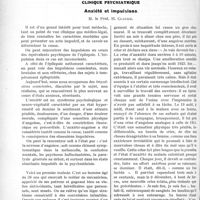0593 - Page 580 - Partie scientifique. Travaux Originaux. Les récentes acquisitions en thérapeutique cardio-vasculaire, par Camille Lian. Chirurgie / Clinique psychiatrique. Anxiété et impulsions, M. le Prof. H. Claude