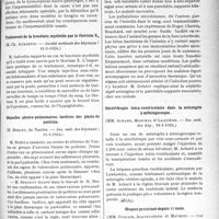 0606 - Page 593 - Partie scientifique. L'Actualité Scientifique. Les Sociétés Savantes. Paris. Modifications au traitement anti-rabique, (Académie de médecine, 5-2-1924) / Obstructions nasales et névroses respiratoires, (Académie de médecine ; 5-2-1924 / Traitement de la leucémie myéloide par le thorium X, (Société médicale des hôpitaux ; 11-1-1924) / Séquelles pleuro-pulmonaires tardives des plaies de poitrine, (Soc. méd. des hôpitaux ; 11-1-1924) / Septicémie colli-bacillaire mortelle, (Société med. des hôpitaux, 11-1-24) / Sérothérapie intra-ventriculaire dans la méningite à méningocoque, (Soc. méd. des hôp. 18-1-1924) / Hoquet persistant depuis 15 mois, (Soc méd. des hôp, 25-1 et ler-2-1924)