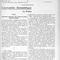 0710 - Page 693 - Partie scientifique. Travaux Originaux. Clinique chirurgicale. Les voies d’introduction des sérums spécifiques [G. Duchesne] / L’Actualité Scientifique. La Presse. Paris. La tuberculose pulmonaire chez l’enfant. Ses formes aiguës et subaiguës [(Le Bulletin médical, 12-15 décembre 1923)]