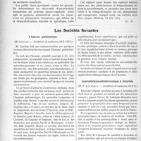0775 - Page 758 - Partie scientifique. L’Actualité Scientifique. La Presse. Province et divers. Quelques réflexions sur les phénomènes de choc [(Lyon Médical, 17 fév. 24)] / Les Sociétés Savantes. L’homme préhistorique, (Académie de médecine, 19-2-1924) / Action des chocs protéiques et anaphylactiques dans le tétanos expérimental, Académie de médecine. 19-2-1924) / La prophylaxie antituberculeuse, à Arcachon, (Académie de médecine, 19-2-24)