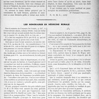 0784 - Page 767 - Partie professionnelle. Travaux Originaux. La suppression du tout compris. Les honoraires médicaux pour soins donnés aux blessés du travail hospitalisés doivent être payés, disent les Administrateurs des hôpitaux, mais à nous-mêmes et non pas aux médecins [Dr Fernand Decourt] / Les honoraires en médecine rurale