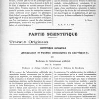 0815 - Page 796 - Propos du jour. La conception syndicaliste du dispensaire antituberculeux au Comité national de défense de la tuberculose [J. Noir] / Partie scientifique. Travaux Originaux. Diététique infantile. Alimentation et troubles alimentaires du nourrisson. Technique de l’allaitement artificiel, par P. Rohmer