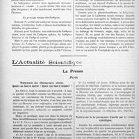 0827 - Page 808 - Partie scientifique. Travaux Originaux. Diététique infantile. Névraxite à forme spasmodique. Encéphalite à forme myoclonique par intoxication lathyrique, par le Dr. Albert Veillard. De l'intoxication lathyrique chez les animaux / Du principe toxique des Lathyrus / L'Actualité Scientifique. La Presse. Paris. Traitement des fibromyomes utérins. Quels cas faut-il opérer ? Quels cas faut-il irradier ? [(L'Hôpital, déc. 1923 B)] / Traitement de la pneumonie franche par les sérums spécifiques [(La Médecine, décembre 1923)]