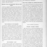 0834 - Page 815 - Partie scientifique. L'Actualité Scientifique. Les Sociétés Savantes. Lyon. Société nationale de médecine et des sciences médicales. Sténoses chroniques du larynx. Résultats éloignés / Rétention d’urine par hématocolpos chez une vieille femme / Kyste hydatique du foie traumatisé / Dyschromatopsie aiguë / Crises d’aunrie traitées par le cathetérisme urétéral / Lèpre fruste simulant des syphilides tuberculeuses / Société médicale des hôpitaux. Névraxite chronique évolutive / Exploration radiologique de la cavité sous-arachnoïdienne et tumeur médullaire