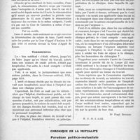 0843 - Page 824 - Partie professionnelle. Travaux Originaux. Jurisprudence. Blessés du travail. — Cliniques privées. — Application du tout compris [Dr Paul Boudin] / Chronique de la mutualité. Paradoxe politico-mutualiste [Dr M. Vimont]
