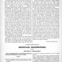 0847 - Page 828 - Partie professionnelle. Travaux Originaux. Beaux-arts et belles lettres. 4e Salon des Médecins 1924 [Dr. G. Paul-Manceau] / Reportage professionnel. Nouvelles et Informations. Cours Complémentaires et de Perfectionnement de la Faculté de Médecine de Paris en 1924, (suite)