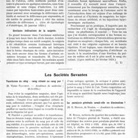 0886 - Page 863 - Partie scientifique. L’Actualité Scientifique. La Presse. Province et Divers. La délivrance par injection funiculaire [(Rev. de Gynécologie et d’obstétrique, 25 janvier 1924)] / Quelques indications de la saignée [(Lyon médical, 24 février 1924)] / Les Sociétés Savantes. Transfusion du sang : sang citraté ou sang pur ?, (Académie de médecine ; 26-2-1924) / La paralysie générale serait-elle en diminution ?, (Académie de médecine ; 26-2-1924