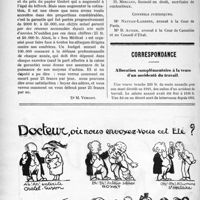 0923 - Page 898-VIII - Le sou médical. Son utilité / Correspondance. Allocation complémentaire à la veuve d’un accidenté du travail