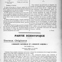 0982 - Page 953 - Propos du jour. Au sujet de notre article sur Fagon [J. Noir] / Partie scientifique. Travaux Originaux. L’immunité naturelle et l'immunité acquise, par Camille Lian