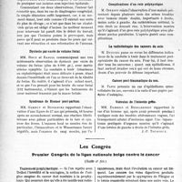 1001 - Page 972 - Partie scientifique. L’Actualité Scientifique. Les Sociétés Savantes. Toulouse. Société d'obstétrique et de gynécologie. Deux cas du diaphragme transversal du vagin / Dystocie par excès de volume foetal / Syndrome de Biemer post-partum / Société de chirurgie. Complications d’un rein polykystique / La radiothérapie des cancers du sein / Cancer post-traumatique du nez / Volvulus de l’intestin grêle / Les Congrès. Premier Congrès de la ligue nationale belge contre le cancer, (Suite et fin)
