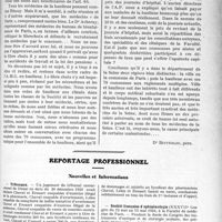1070 - Page 1043 - Partie professionnelle. Travaux Originaux. A propos de l’assistance médicale gratuite dans la banlieue de Paris [Dr Bitterlin] / Reportage professionnel. Nouvelles et Informations. Tribunaux / Société française d’ophtalmologie