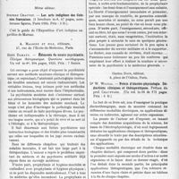 1112 - Page 1081 - Partie scientifique. L’Actualité Scientifique. Les Livres. Archives urologiques de la clinique de Necker, par F. Legueu, A. Maloine et Fils, éditeur, Paris / Les arts indigènes des Colonies françaises, par Stephen Chauvet, A. Maloine et Fils, éditeurs, Paris / Éléments de neuro-psychiatrie, par Henri Damaye, A. Maloine et fils, éditeurs, Paris / Précis d’électro-physiologie Déductions cliniques et thérapeutiques, par Dr W. Wignal, Gaston Doin, éditeur, Paris