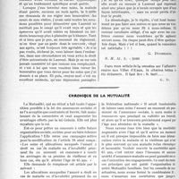1119 - Page 1088 - Partie professionnelle. Travaux Originaux. Déontologie. Versatilité des clients [G. Duchesne] / Chronique de la mutualité [Dr M. Vimont]