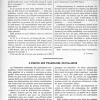 1179 - Page 1144 - Partie professionnelle. Travaux Originaux. Mutualité familiale. La pension des femmes [A. Gassot] / A propos des pharmacies mutualistes [Dr M. Vimont]