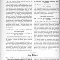 1229 - Page 1192 - Partie scientifique. L’Actualité Scientifique. Les Sociétés Savantes. Paris. Les zones tussigènes de la gorge, (Soc. méd. des hôp. ; 29-2-1924) / Coliques hépatiques et manifestations pulmonaires, (Société méd. des hôp, 29-2-1924) / Les huiles iodées à faible concentration en radiologie broncho-pulmonaire, (Soc. méd. des hôp. ; 29-2-1924) / Les injections intra-veineuses d’émétine dans la dysentérie, (Soc. méd. des hôp, 29-2-1924) / L’épreuve de Meltzer-Lyon, (Soc. méd. des hôp. ; 29-2-1924) / Les Thèses. Sur l’association de la tuberculose et du cancer dans le sein et dans son territoire lymphatique, par Dr G. Geoffroy (Imprimerie Firmin et Montane, Montpellier)
