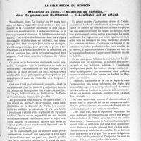 1336 - Page 1297 - Partie professionnelle. Travaux Originaux. Le rôle social du médecin. Médecine de soins. — Médecine de contrôle. — Voeu du professeur Balthazard. — L’Académie est en retard [G. Duchesne]