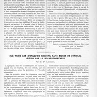1378 - Page 1339 - Partie scientifique. Travaux Originaux. Clinique psychiatrique. Délire à deux, par M. le professeur H. Claude. —- Asile clinique Sainte-Anne / Sur trois cas d’épilepsie récente, sans signes de syphilis, guéris par le novarsenobenzol, par le Dr. Leredde