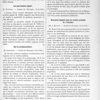 1388 - Page 1349 - Partie scientifique. L’Actualité Scientifique. Les Sociétés Savantes. Paris. Les adénites sériques généralisées, (Société médicale des hôpitaux ; 31-3-1924) / Les pancréatites aiguës, (Sociétés de chirurgie; 13-2-1924) / Sur la rachianesthésie, (Société de chirurgie ; 13-2-1924) / Résultats éloignés dans les ulcères perforés de l’estomac, (Société de chirurgie; 13-2-1924) / Paralysie du cubital vingt ans après une fracture du coude, (Société de chirurgie; 13-2-1924)