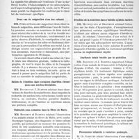 1391 - Page 1352 - Partie scientifique. L’Actualité Scientifique. Les Sociétés Savantes. Lyon. Société médicale des hôpitaux.. Lésions hérédo-syphilitiques simulant la tuberculose chirurgicale. / Deux cas de mégacôlon chez des enfants. / Action de l’émétine dans certaines diarrhées chroniques sans amibes décelables. / Nodosités sous-cutanées dans la fièvre de Malte. / Vaccinothérapie locale dans l’ozène. / A propos de l’action de l’émétine dans certaines formes de colites sans amibes décelables. / Troubles de la nutrition dans l’hérédo-syphilis tardive. / Arythmie totale traitée par la quinidine. / Pneumonie infantile à évolution prolongée.