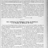 1424 - Page 1385 - Propos du jour. Encore de fâcheux abus. L’exercice de la médecine civile par les médecins des troupes coloniales et de la marine. En Indo-Chine. A Toulon [J. Noir] / Une conférence du Professeur Young, de Baltimore, à la Faculté de Médecine de Paris