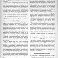 1441 - Page 1402 - Partie scientifique. L’Actualité Scientifique. Les Sociétés Savantes. Incompatibilité des fonctions de médecin traitant et de celles de médecin-contrôleur, (Académie de médecine; 29-4-1924) / La vaccination anti-typhique par voie buccale, (Académie de médecine, 29-4-1924) / La paralysie générale n’est pas en diminution, (Académie de médecine, 29-4-1924) / L’action de la nation en faveur des tuberculeux de guerre, (Académie de médecine ; 29-4-1924) / L’hygiène des hôpitaux d’enfants, (Académie de médecine, 29-4-1924)