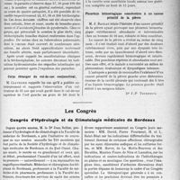 1496 - Page 1457 - Partie scientifique. L’Actualité Scientifique. Les Sociétés Savantes. Toulouse. Société de médecine. Eczéma des nourrissons et insuffisance thyroïdienne / Contribution à l’étude de la trichocéphalose / Corps étranger du cul-de-sac conjonctival / Pleurésie hémorragique consécutive à un cancer primitif de la plèvre / Les Congrès. Congrès d’Hydrologie et de Climatologie médicales de Bordeaux