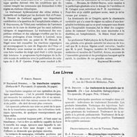 1498 - Page 1459 - Partie scientifique. L’Actualité Scientifique. Les Congrès. Congrès d’Hydrologie et de Climatologie médicales de Bordeaux / Les Livres. La transfusion sanguine, par Dr Raymond Steibel, F. Simon, Rennes / Le traitement de la syphilis par le bismuth, par Dr G. Drouet, A. Maloine et Fils, éditeurs, Paris / Ma gymnastique respiratoire (la phonothérapie), par H. -J. Frossard, Phonothérapie, Paris, 1923