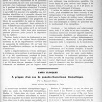 1536 - Page 1497 - Partie scientifique. Travaux Originaux. Cardiologie pratique. Le sulfate de quinidine, par Léon Giroux / Faits cliniques. A propos d’un cas de pseudo-rhumatisme bismuthique, par A. Mallein-Gerin