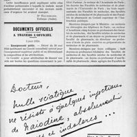 1564 - Page XLIX-1525 - Correspondance. Application du Tarif Maginot. Un cas d’oedème pulmonaire / Documents officiels. A travers l’officiel