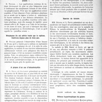 1665 - Page 1619 - Partie scientifique. L’Actualité Scientifique. Les Sociétés Savantes. Lyon. Société nationale de médecine et des sciences médicales. Néphrectomie et tuberculose rénale bilatérale / La curiethérapie de surface avec la « paraffine armée » / Néoplasme du col utérin traité par le radium. Guérison depuis plus de trois ans / A propos d'un cas d’hématomyélie / Spasme de torsion / Société médicale des hôpitaux. Sténose hypertrophique du pylore