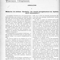 1672 - Page 1626 - Partie professionnelle. Travaux Originaux. Législation. Médecins de stations thermales. Un nouvel enregistrement du diplôme est-il nécessaire ? [Dr Paul Boudin]