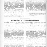 1710 - Page 1660 - Partie scientifique. Travaux Originaux. Clinique syphiligraphique. Diabète insipide et syphilis, M. le Pr Jeanselme / Le traitement de l’hypertension artérielle, d'après MM. Camille Lian et André Finot