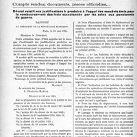 1788 - Page 1736 - Partie Professionnelle. Travaux Originaux. Mutualité familiale. Il faut y entrer jeune / Compte rendus, documents, pièces officielles.... Décret relatif aux justifications à produire à l’appui des mandats émis pour le remboursement des frais occasionnés par les soins aux pensionnés de guerre