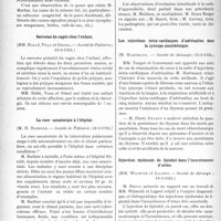 1828 - Page 1776 - Partie scientifique. L’Actualité Scientifique. Les Sociétés Savantes. Paris. Rétrécissement congénital du duodénum, (Société de pédiatrie ; 19-2-1924) / Sarcome du vagin chez l’enfant, (Société de Pédiatrie ; 19-2-1924) / La cure sanatoriale à l’hôpital, (Société de Pédiatrie ; 18-3-1924) / Occlusion intestinale post-appendiculaire, (Société de chirurgie ; 19-3-1924) / Les injections intra-cardiaques d’adrénaline dans la syncope anesthésique, (Société de chirurgie; 19-3-1924) / Injection épidurale de lipiodol dans l’incontinence d’urine, (Société de chirurgie ; 19-3-1924)