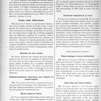 1830 - Page 1778 - Partie scientifique. L’Actualité Scientifique. Les Sociétés Savantes. Lyon. Société nationale de médecine et des sciences médicales. Lupus laryngé / Angiomes caverneux multiples / Ectopie rénale. Néphrectomie / Mucocèle du sinus frontal / Hydropneumothorax tuberculeux avec intégrité du poumon-opposé / Myome malin de l’utérus / Paratyphoide B terminée par une complication mortelle à allure d’encéphalite / Diverticule ouraquien de la vessie / Société médicale des hôpitaux. Méga-oesophage et tumeur médiastinale / intoxication par l’huile d'aniline