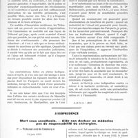 1837 - Page 1785 - Partie Professionnelle. Travaux Originaux. Le contrôle et ses abus en médecine sociale / Jurisprudence. Mort sous anesthésie. — Aide non docteur en médecine pas de responsabilité du chirurgien