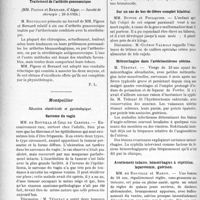 1882 - Page 1828 - Partie scientifique. L’Actualité Scientifique. Les Sociétés Savantes. Ostéite suppurée à micrococcus melitensis, (Société de chirurgie ; 19-3-1924) / Traitement de l’arthrite gonococcique, (Société de chirurgie ; 26-3-1924) / Montpellier. Réunion obstétricale et gynécologique. Sarcome du vagin / Grossesse tubaire avec apoplexie ovulaire / Rupture d’un kyste hématique de l’ovaire consécutif à une grossesse ovarienne ancienne ; fibrome concomitant / Sur un cas de bec-de-lièvre complet bilatéral / Métrorrhagies dans l’artériosclérose utérine / Avortement tubaire, hémorrhagies à répétition, laparotomie, guérison