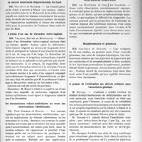 1883 - Page 1829 - Partie scientifique. L’Actualité Scientifique. Les Sociétés Savantes. Montpellier. Réunion obstétricale et gynécologique. Avortement tubaire, hémorrhagies à répétition, laparotomie, guérison / La maison maternelle départementale du Gard / A propos d’un cas de thrombus vulvo-vaginal / Des traumatismes crânio-médullaires au cours des interventions obstétricales / Epithélioma adénoïde de Masson avec volumineux corps jaune de l’ovaire droit / Morphinomanie et grossesse / A propos de l’utilisation des dérivés uréiques pour l’anesthésie générale