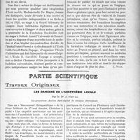 2075 - Page 2021 - Propos du jour. Les écoles d’infirmières en Belgique.. Une visite à l’Ecole Edith Cavell-Marie-Depage / Partie scientifique. Travaux Originaux. Les dangers de l’anesthésie locale, par le Dr J. Fiévez