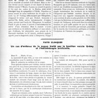 2132 - Page 2078 - Partie scientifique. Travaux originaux. Bibliographie. Au chevet de l’Empereur. L’Histoire médicale de Napoléon Ier [J. Noir] / Faits cliniques. Un cas d’anthrax de la nuque traité par le bouillon vaccin Grémy et l’héliothérapie artificielle, par le Dr Joly