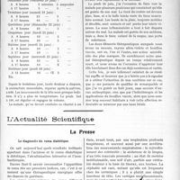 2133 - Page 2079 - Partie scientifique. Travaux originaux. Faits cliniques. Un cas d’anthrax de la nuque traité par le bouillon vaccin Grémy et l’héliothérapie artificielle, par le Dr Joly / L'Actualité Scientifique. La Presse. Le diagnostic du coma diabétique [(Arch, des mal. De l’appareil digestif et de la nutrition, 5 février 1924)]