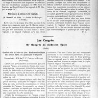 2139 - Page 2085 - Partie scientifique. L'Actualité Scientifique. Les Sociétés Savantes. Paris. Fracture de l’humérus par contraction musculaire, (Société de chirurgie 21-5-1924) / Fibrome de la cloison recto-vaginale, (Société de chirurgie ; 4-6-1924) / Les Congrès. IXe Congrès de médecine légale. Etude médico-légale des formes rares ou anormales de l’hymen. Rapporteurs : MM. les Pr P. Parisot et Lucien